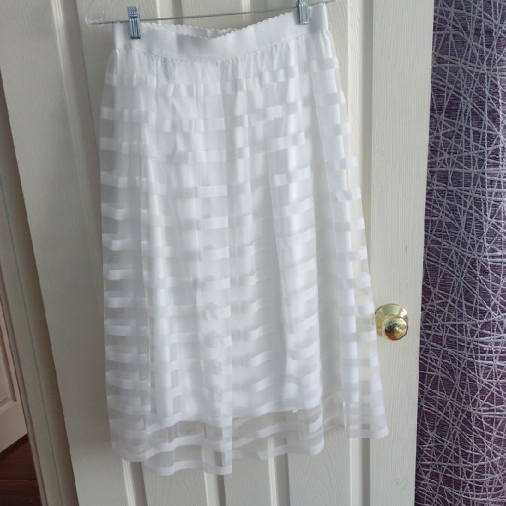Metro Wear White Sheer Stripe Midi Skirt